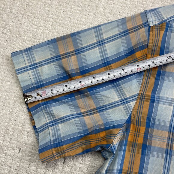 Mountain Hardwear Men's Shirt L Plaid Short Sleeve Outdoors Hiking Blue / Orange - Picture 9 of 14